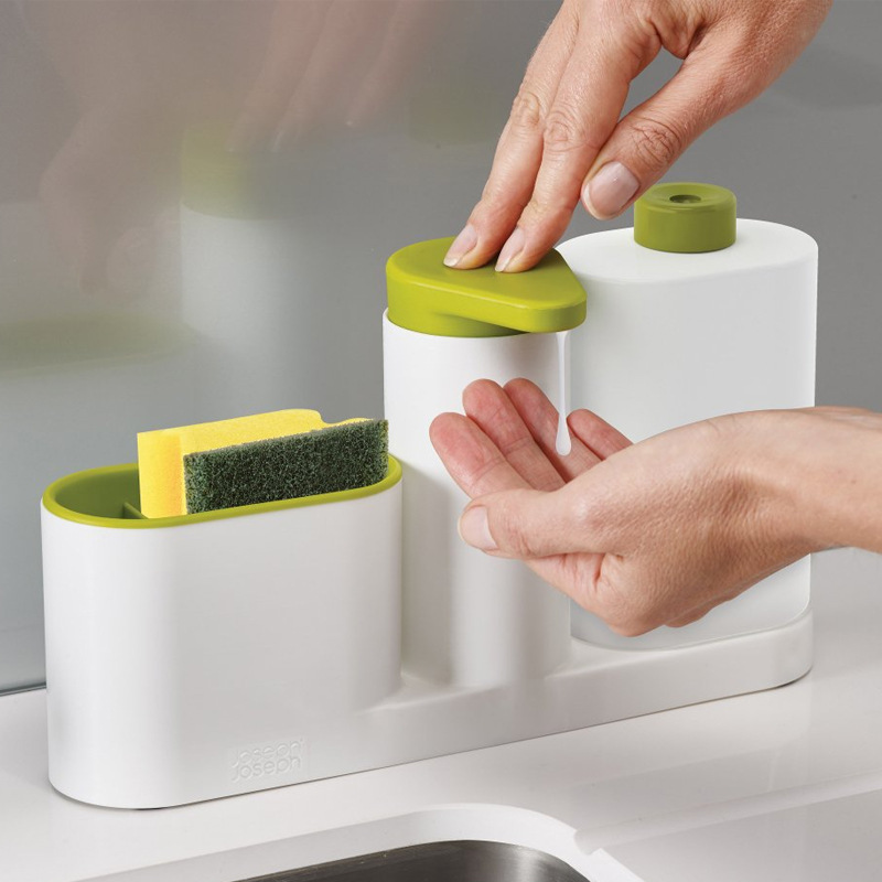 Kitchen Baking Tray Organizer - 브러시 스탠드 랙이있는 다기능 액체 세제