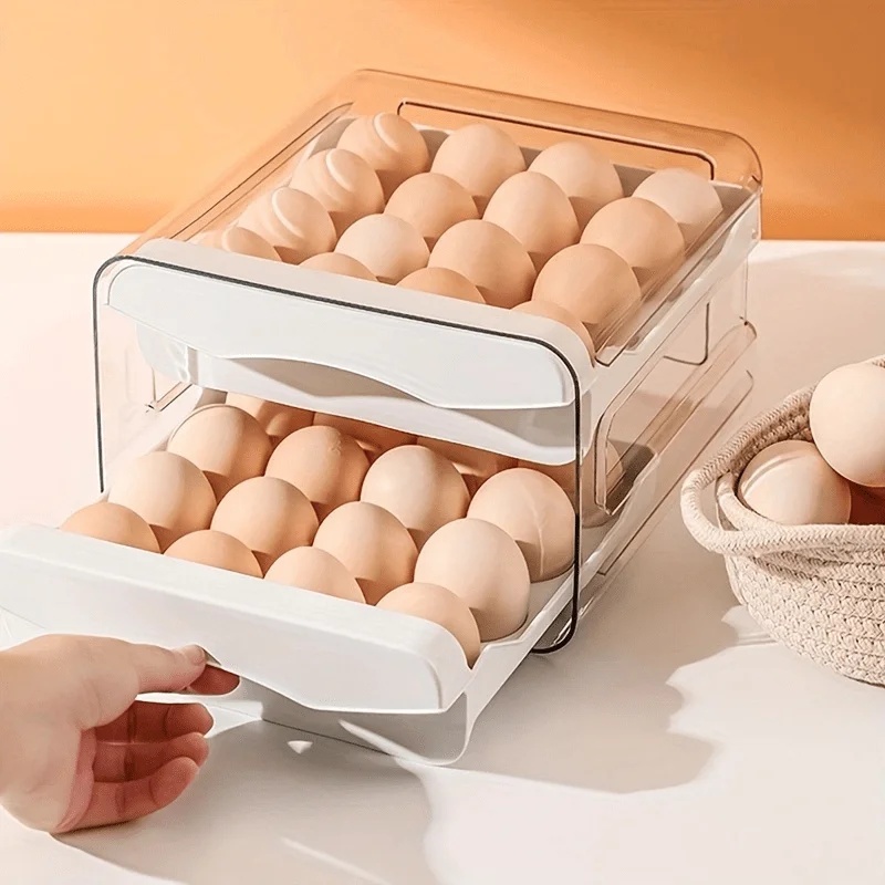 Kitchen Baking Tray Organizer - 2단 서랍형 냉장고 계란 보관함, 대용량