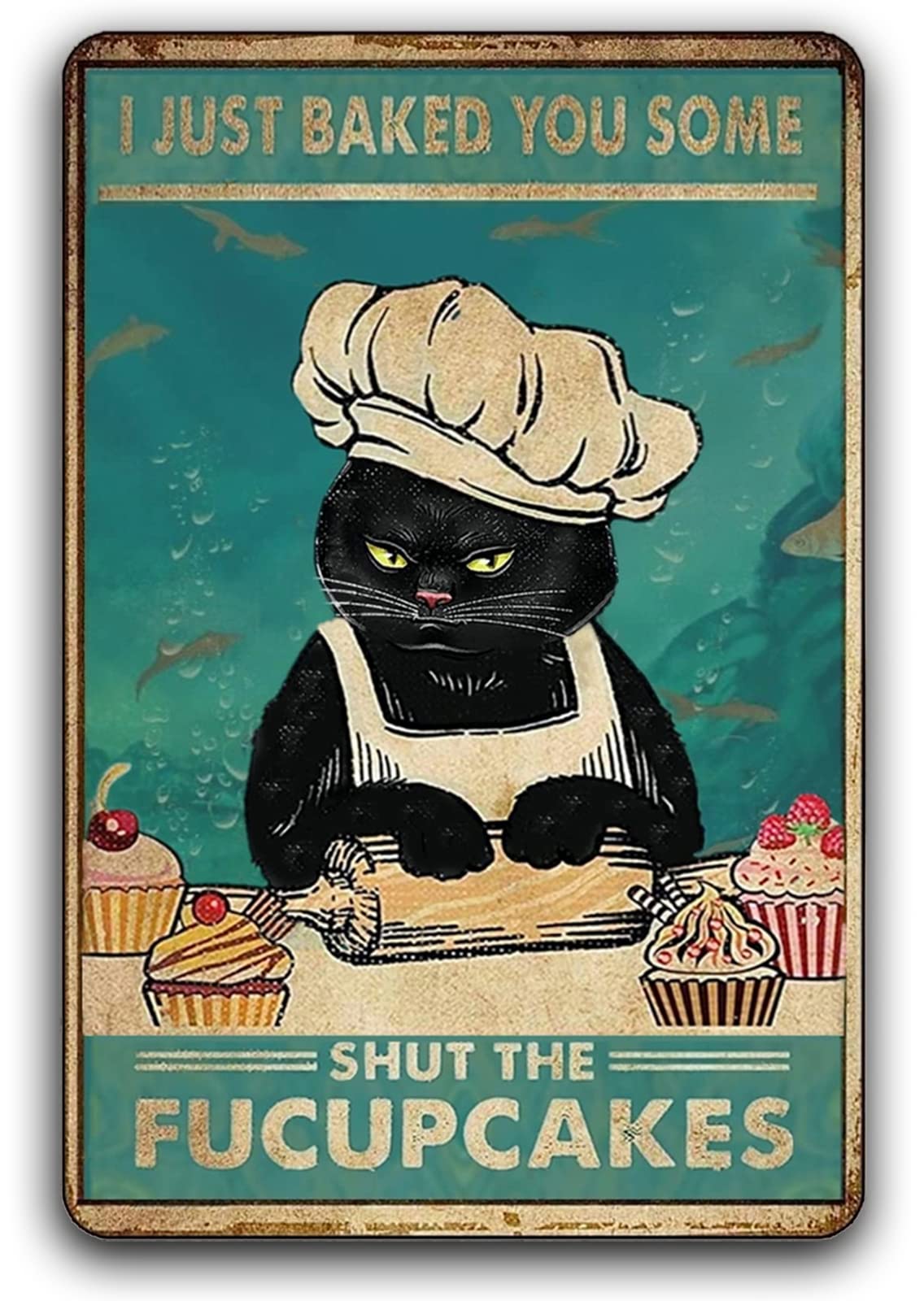 Kitchen Baking Wall Art - 재미있는 고양이 금속 틴 사인 빈티지