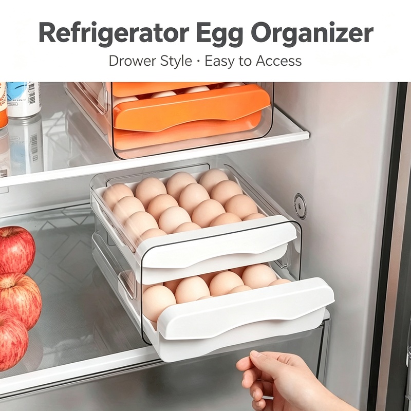 2단 서랍형 냉장고 계란 보관함, 대용량 플라스틱 주방 - Kitchen Baking Tray Organizer 리뷰 및 가격