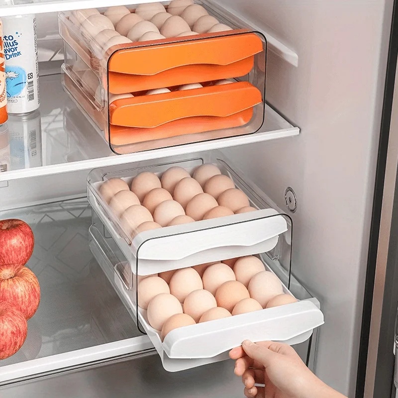 2단 서랍형 냉장고 계란 보관함, 대용량 플라스틱 주방 - Kitchen Baking Tray Organizer 리뷰 및 가격