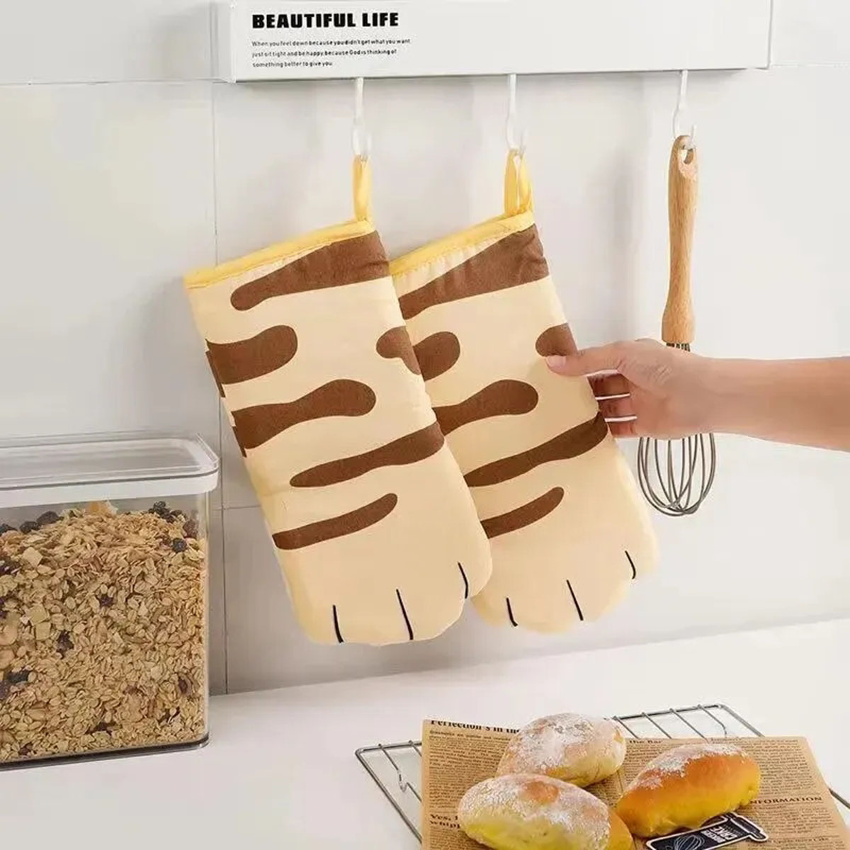 전자 레인지 긴 면화 장갑 귀여운 고양이 발 오븐 절연 - Kitchen Baking Gloves 리뷰 및 가격