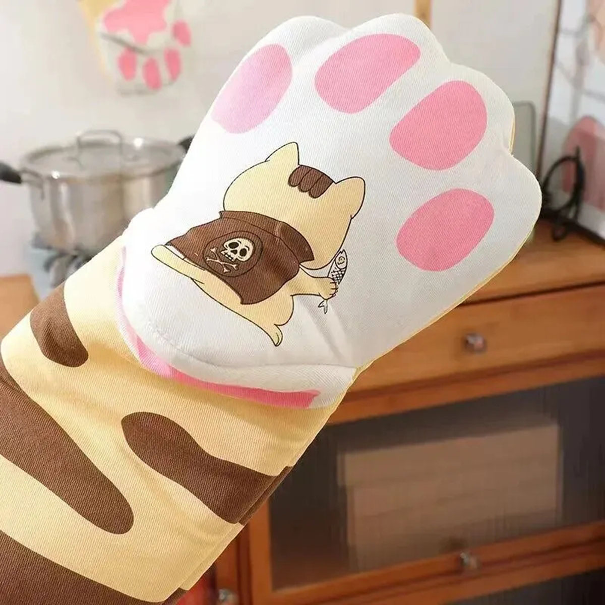 전자 레인지 긴 면화 장갑 귀여운 고양이 발 오븐 절연 - Kitchen Baking Gloves 리뷰 및 가격