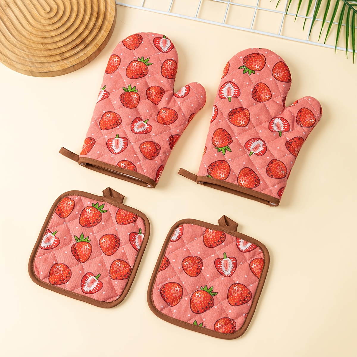 딸기 무늬 일상용 주방 오븐 장갑 열 차단 패드 두꺼운 - Kitchen Baking Gloves 리뷰 및 가격