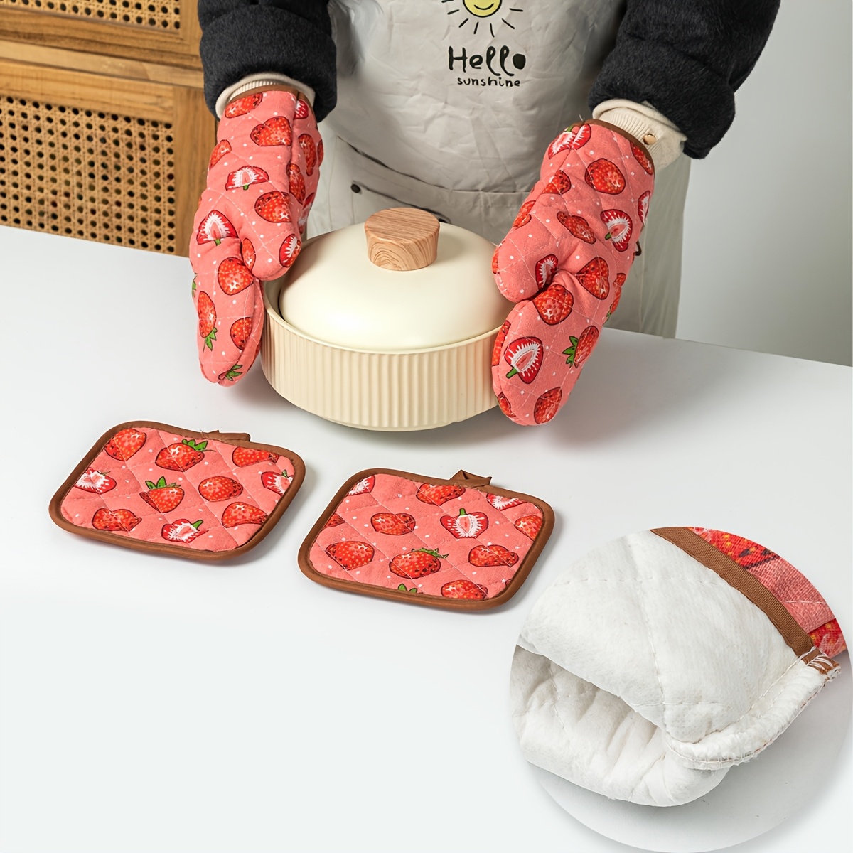 딸기 무늬 일상용 주방 오븐 장갑 열 차단 패드 두꺼운 - Kitchen Baking Gloves 리뷰 및 가격
