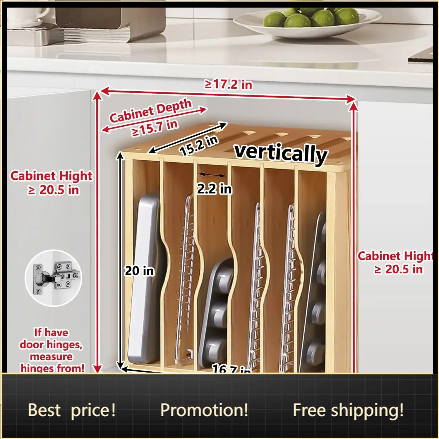 캐비닛용 나무 트레이 디바이더, 쿠키 시트 정리함, 베 - Kitchen Cabinet Baking Sheet Organizer 리뷰 및 가격