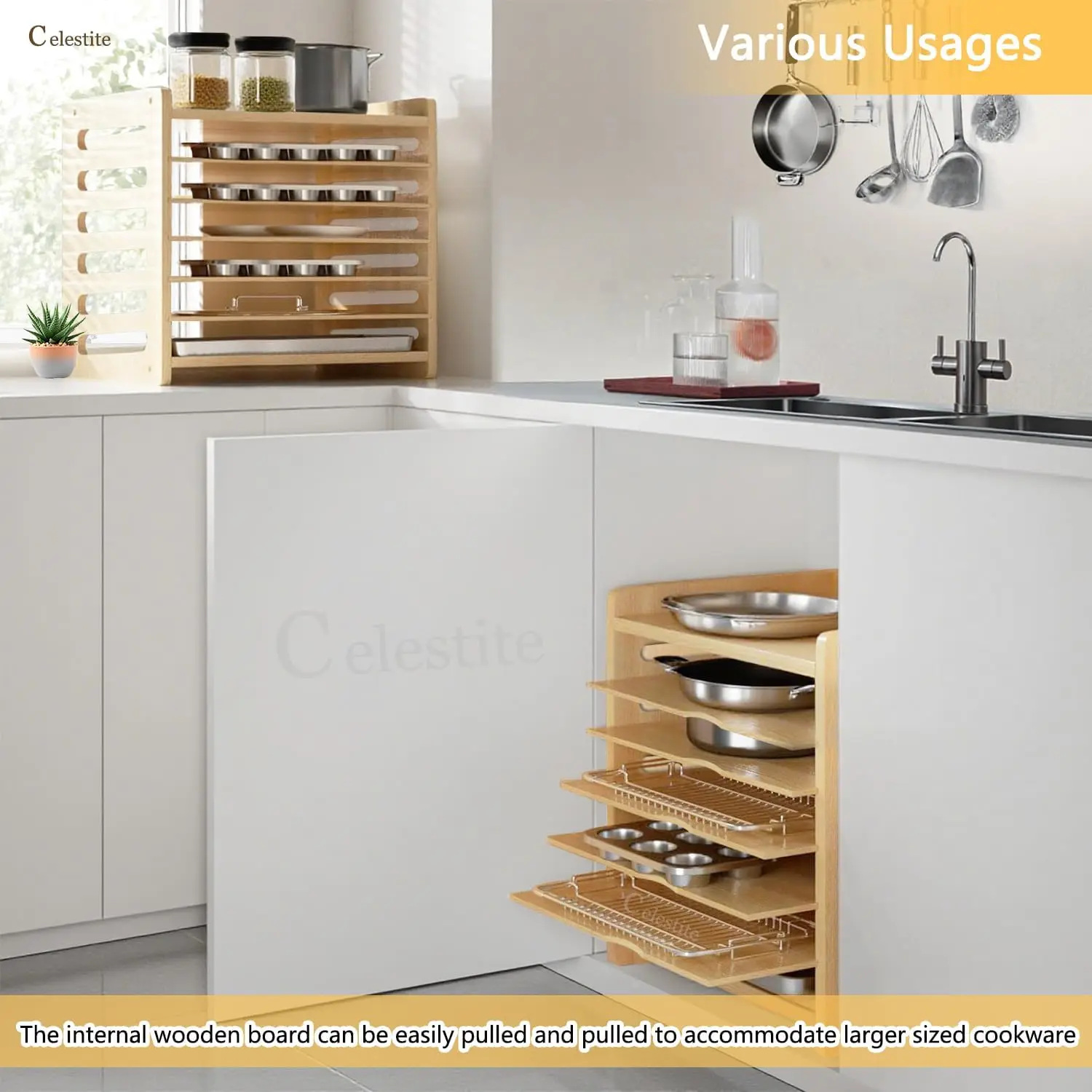 캐비닛용 나무 트레이 디바이더, 쿠키 시트 정리함, 베 - Kitchen Cabinet Baking Sheet Organizer 리뷰 및 가격