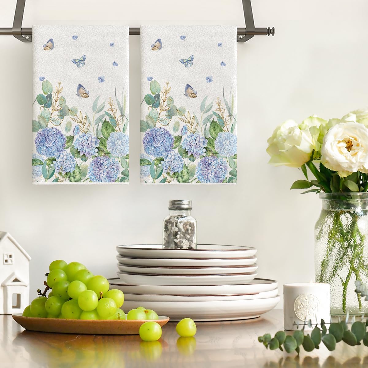 2개, 나비 수국 주방 타월, 40Cm*60Cm 타월  - Kitchen Baking Essentials 리뷰 및 가격