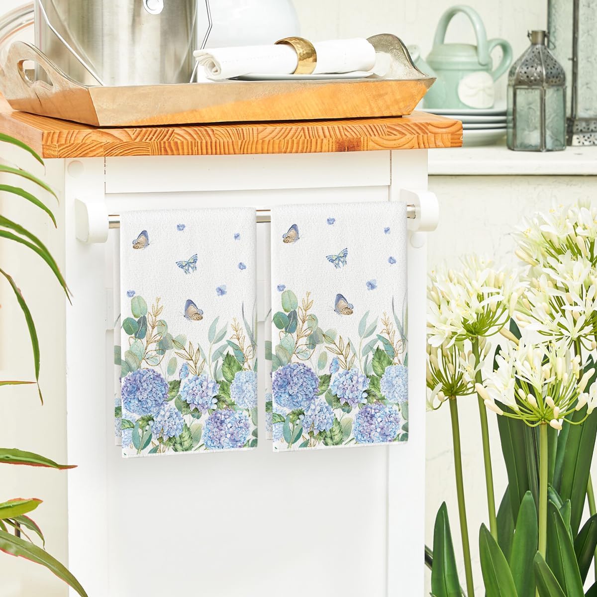 2개, 나비 수국 주방 타월, 40Cm*60Cm 타월  - Kitchen Baking Essentials 리뷰 및 가격